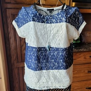 Signature Studio Blue and White Lace Top